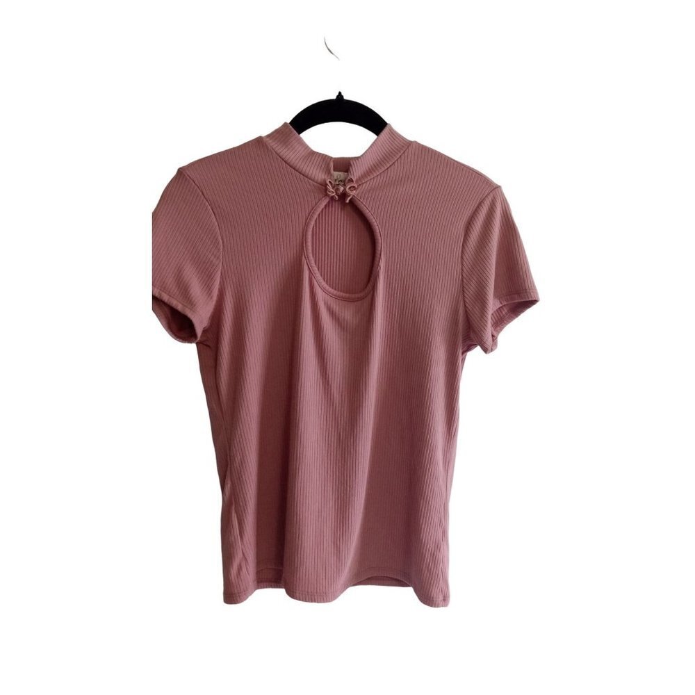 Smoke &‎ Mirrors Dusty Rose semi front exposed mock neck rubbed top